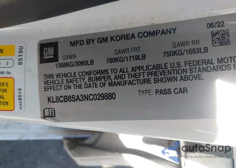 2022 Chevrolet Spark Fwd Ls Automatic z USA, uszkodzony, nr VIN KL8CB6SA3NC029880